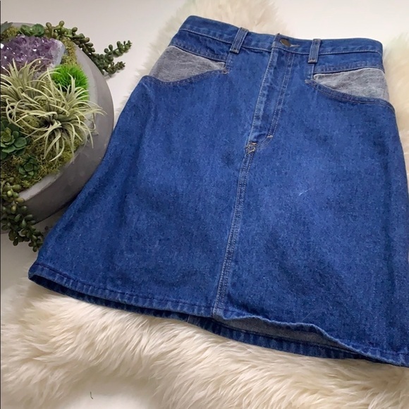 Vintage Denim A Line Jean Mini Skirt two tone size 2 women’s - Picture 1 of 7